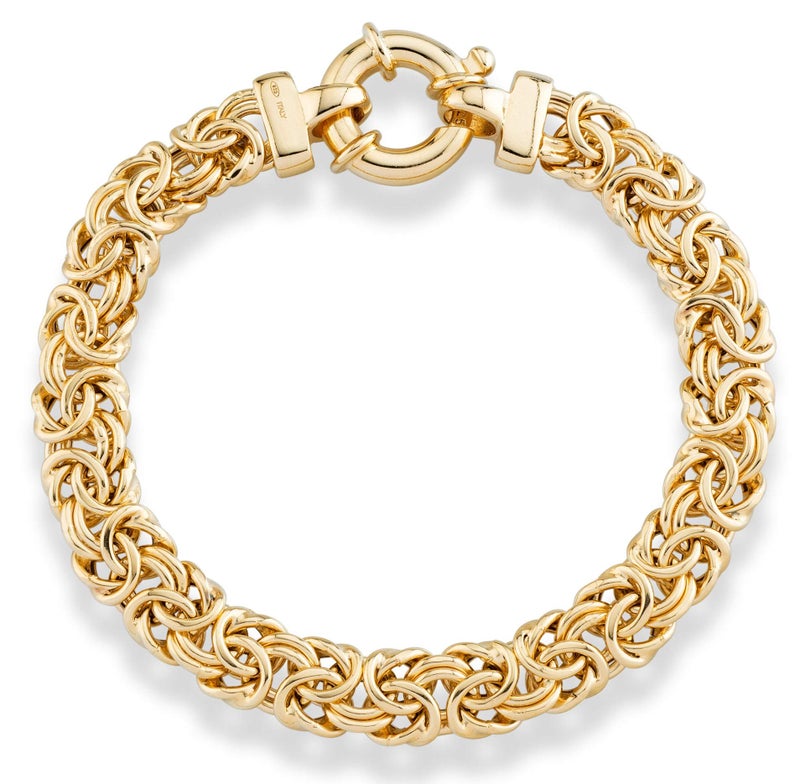 Miabella Italian 925 Sterling Silver, 18Kt Gold Plated 9mm Byzantine Bracelet for Women, Handmade in Italy (YG, Length 7.5 Inches) - Image 1